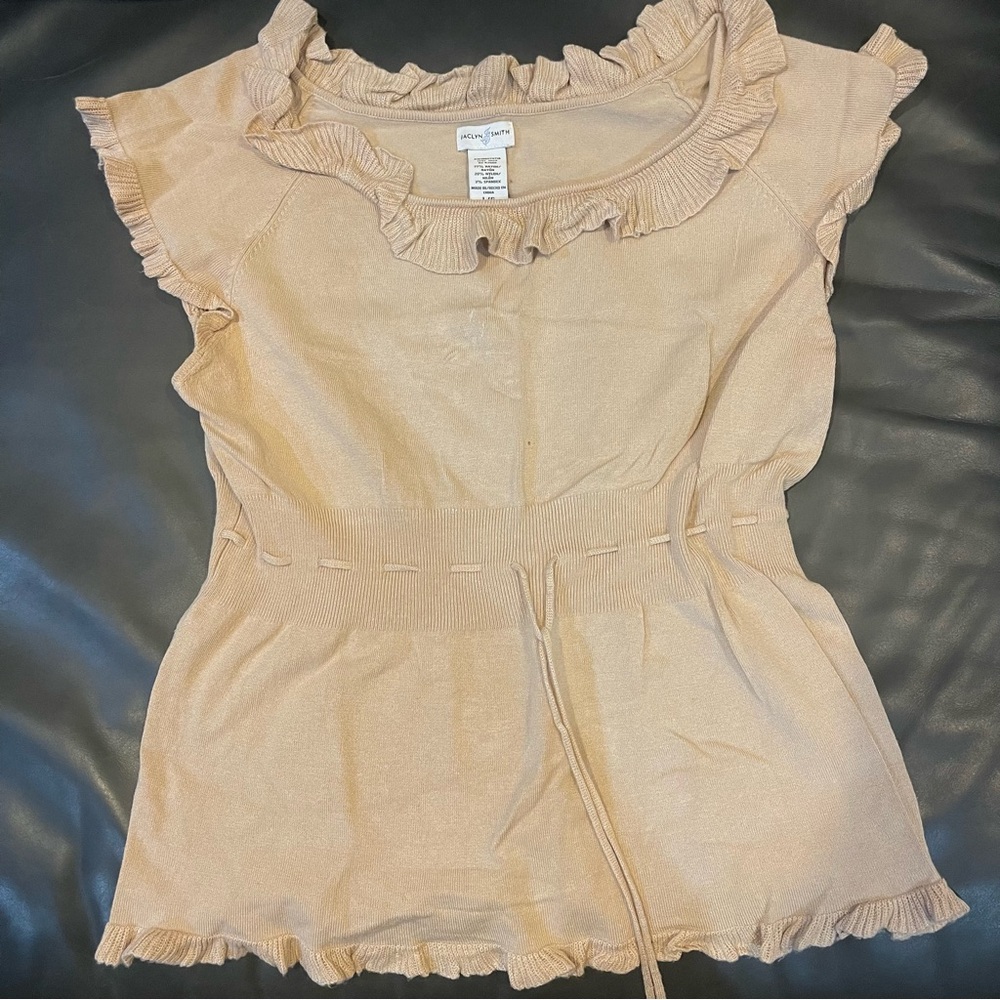 Jaclyn Smith Beige Knit Shell with Ruffled Trim